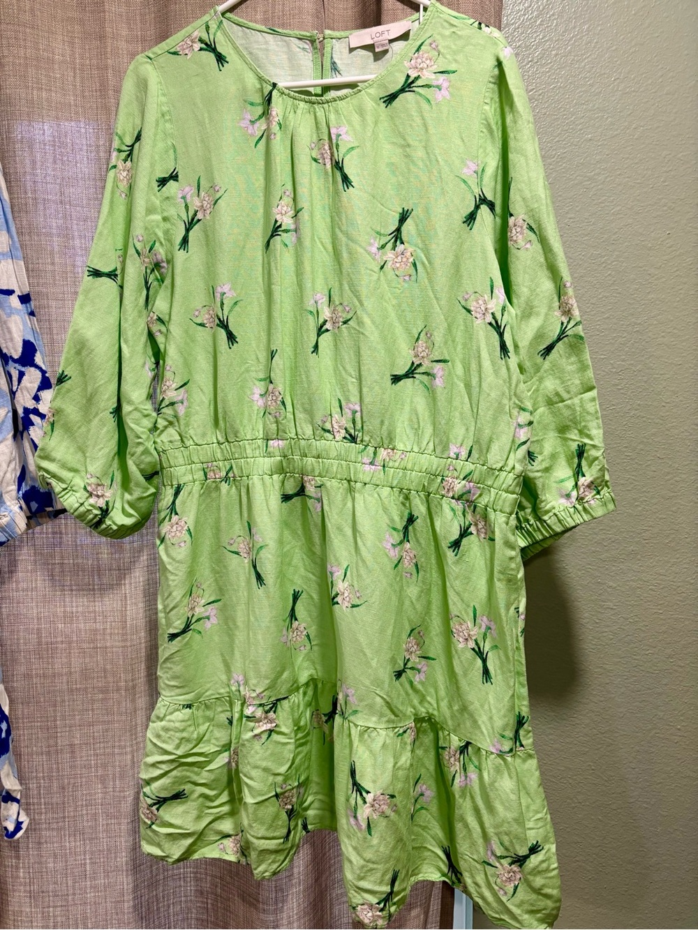 LOFT Light Green Floral Tiered Casual Dress